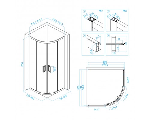 Душевой уголок, полукруг RGW CL-54-B 80х80 прозрачное cтекло 5 мм цвет профиля черный 32095488-11