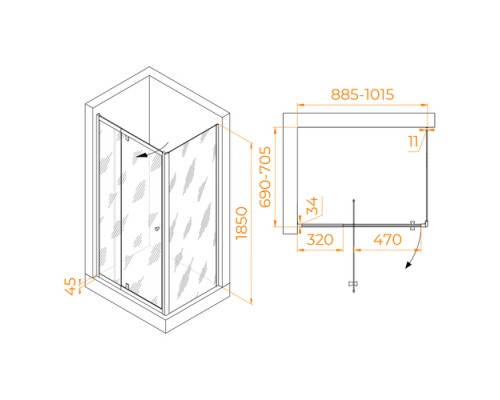 Душевой уголок RGW PA-44 (PA-02 NEW + Z-050-1) прозрачное cтекло цвет профиля 6 мм 4108449