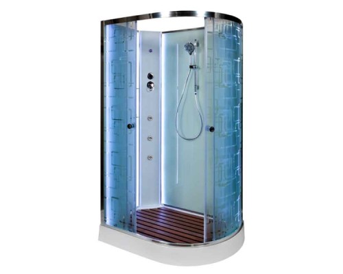 Душевая кабина AvaCan EM1511LNLED+GM AVA 110x80 с LED и гидромассажем, левая, стекла с узором, профиль хром