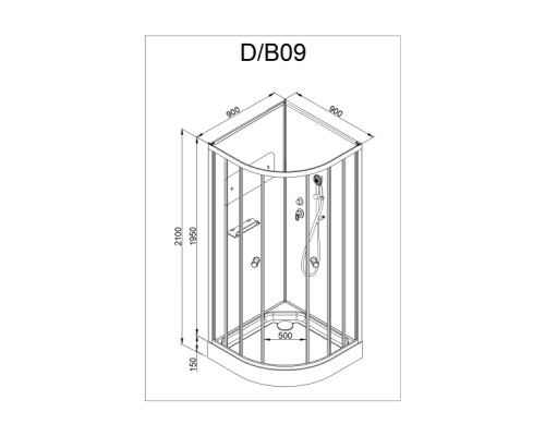 Душевая кабина Deto D09 90x90 стекла матовые, профиль хром