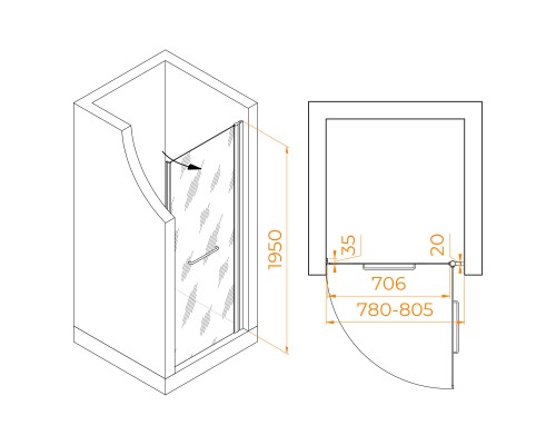 Распашная душевая дверь RGW PA-103-B 80*195 матовое стекло 6 мм 020810308-24