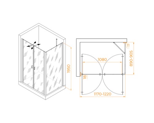 Душевой уголок RGW PA-144 (PA-104+Z-050-2+O-204) 1200x900