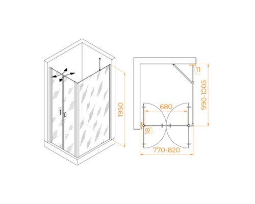 Душевой уголок RGW PA-144 (PA-104+Z-050-2+O-204) 800x1000
