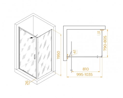 Душевой уголок RGW Stilvoll 100х80 703214508-11 хром, стекло прозрачное