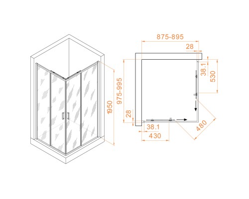 Душевой уголок RGW PA-246B Passage 030824690-14, 90 х 100 см, стекло прозрачное, профиль черный
