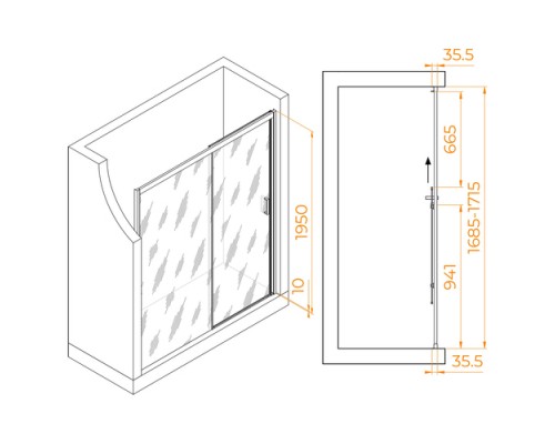 Раздвижная душевая дверь RGW PA-017-B 170*195 прозрачное стекло 6 мм 350801717-14