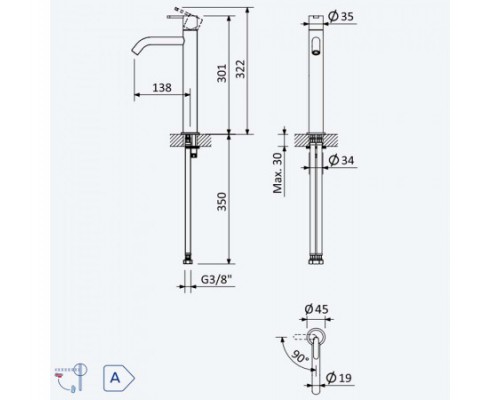 Смеситель для раковины высокий Leaf 167 002 1CR Chrome (ручка тип 2)