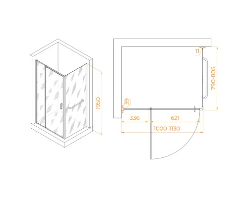 Душевой уголок RGW PA-078-1 (RGW PA-008 + Z-060-2) 1000x800