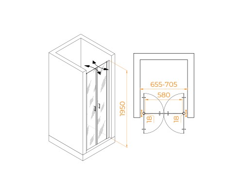 Распашная душевая дверь RGW PA-104-B 70*195 прозрачное стекло 6 мм 060810407-14