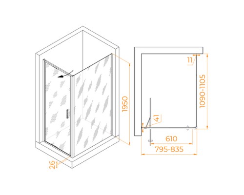 Душевой уголок RGW Stilvoll SV-145B 80х110 703214581-14 профиль черный, стекло прозрачное
