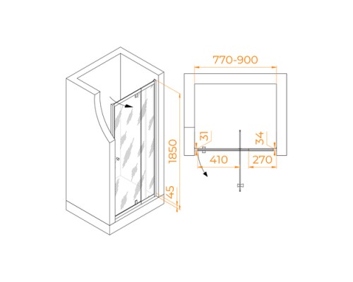 Распашная душевая дверь RGW PA-02 NEW 80*185 прозрачное стекло 6 мм 41080208-11