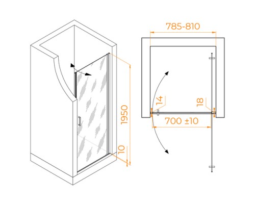 Распашная душевая дверь RGW LE-003 80*195 прозрачное стекло 6 мм 351200308-11