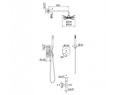 Душевая система скрытого монтажа Bruma Infante (душ 25 см, inox) черная матовая