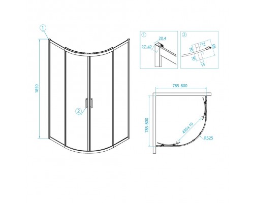 Душевой уголок RGW Classic CL-53, 80 х 80 см, стекло прозрачное, профиль хром