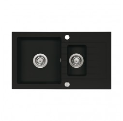 Deante Zorba черный - мойка 1,5 чаши с крылом, 760*440*150 мм + сифон