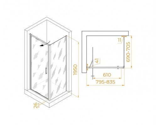 Душевой уголок RGW Stilvoll 80х70 703214587-14 черный, стекло прозрачное