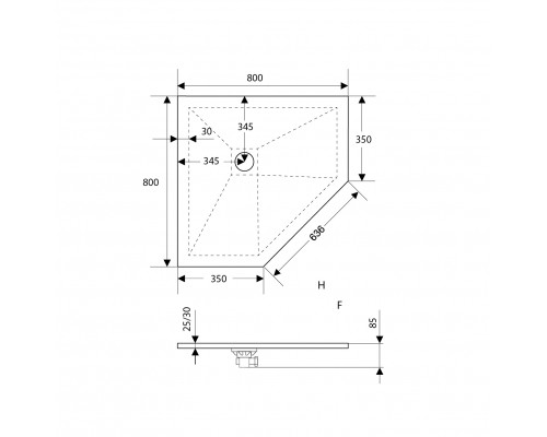 Душевой поддон трапеция RGW ST/T-W белый искусственный камень cерия Stone Tray (80*80*2,5) 16155088-01
