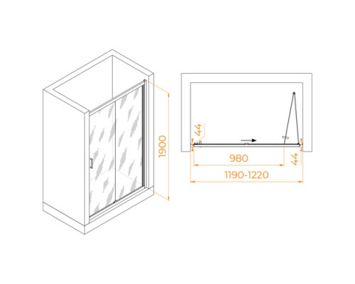 Складная душевая дверь RGW PA-21-B 120*190 прозрачное стекло 5 мм 06082112-14