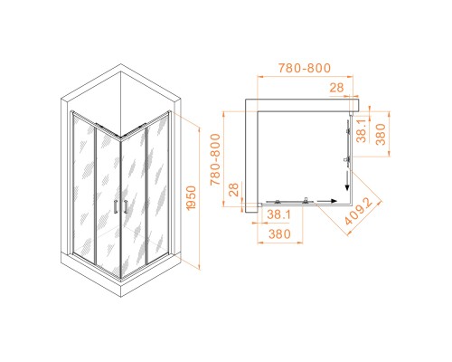 Душевой уголок RGW Passage RGW PA-39B 80x80 прозрачное стекло / профиль черный 03083988-14