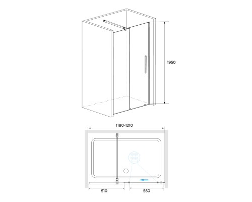 Раздвижная душевая дверь RGW TO-18 B 120*195 прозрачное стекло 6 мм 41071812-14
