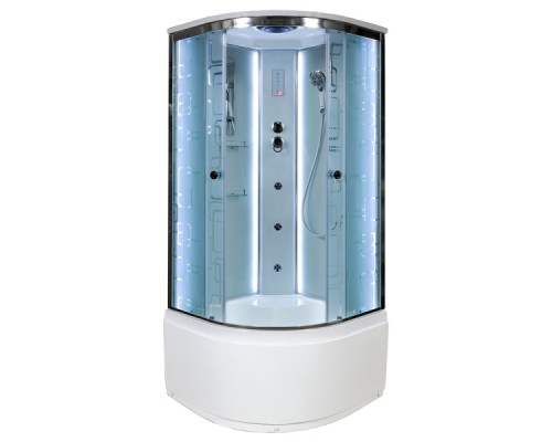 Душевая кабина AvaCan EM5011LED+GM AVA 110x110 с LED и гидромассажем, стекла с узором, профиль хром
