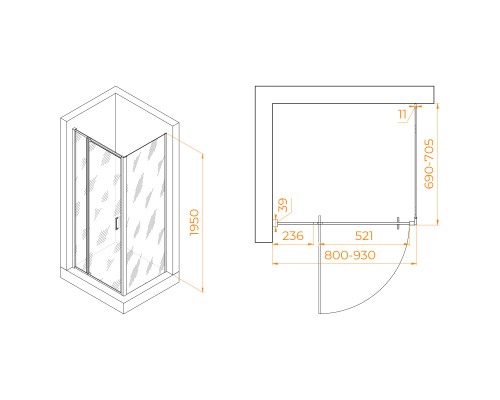 Душевой уголок RGW PA-078B (RGW PA-008B + Z-050-2B) 800x700
