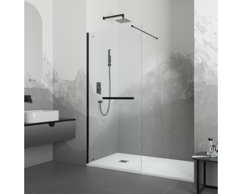 Душевая перегородка RGW WA-041B неподвижное Walk In cтекло прозрачное, 8 мм 90*195 чёрный 35104009-14