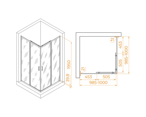 Душевой уголок RGW Passage PA-030B 100x100 стекла прозрачные, профиль черный 350803000-14