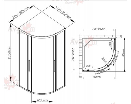 Душевой уголок Avacan HB 80 AVA 80x80 стекла с рисунком, профиль черный
