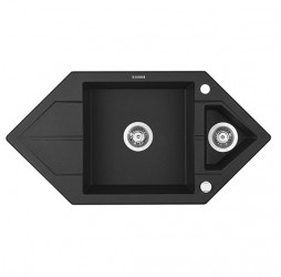 Deante Hexon графитовый металлик - мойка 1,5 чаши с крылом, 995*500*190 мм + сифон SPACE SAVER