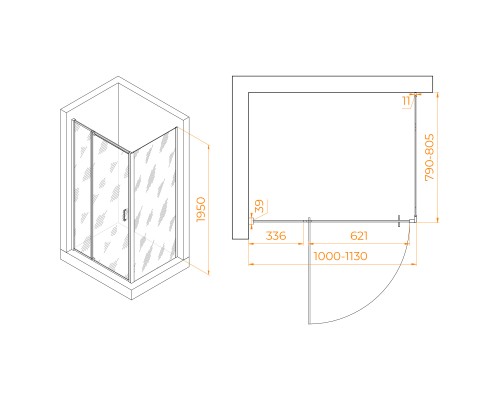 Душевой уголок RGW PA-078 (RGW PA-008 + Z-050-2) 1000x800