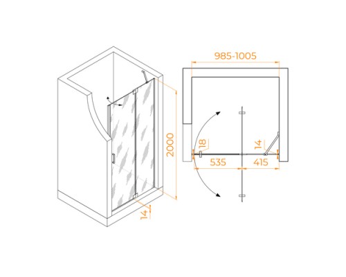 Распашная душевая дверь RGW HO-014-B 100*200 матовое стекло 8 мм 350601410-24