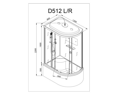 Душевая кабина AvaCan D512SLLED AVA 120x90 LED, левая, стекла матовые, профиль хром