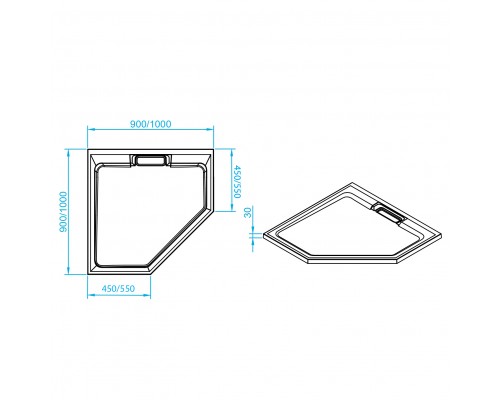 Душевой поддон трапеция RGW STA-61Co бетон \ цемент искусственный камень cерия STA (90*90*35) 16330599-10