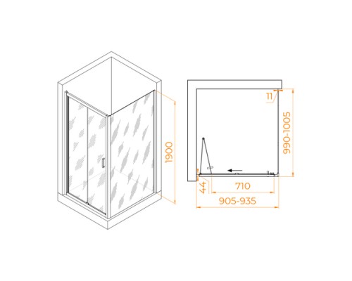 Душевой уголок RGW Passage PA-142B 90х100 060814290-14 профиль черный, стекло прозрачное