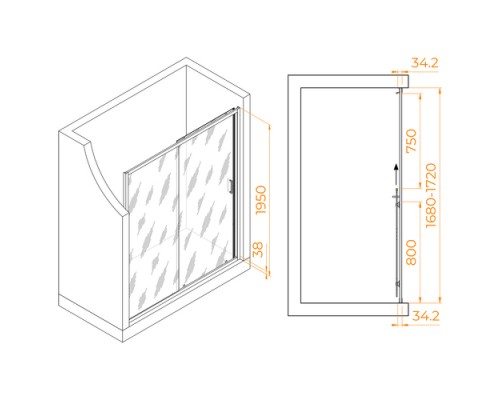 Раздвижная душевая дверь RGW PA-14 G 170*195 прозрачное стекло 6 мм 41081417-16