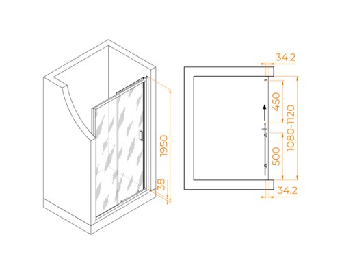 Раздвижная душевая дверь RGW PA-14 B 110*195 прозрачное стекло 6 мм 41081411-14