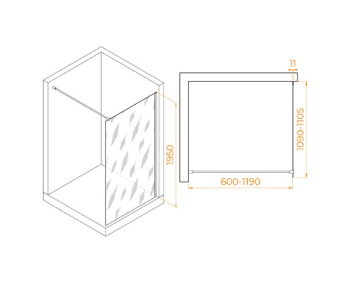 Душевая перегородка RGW WA-002 неподвижное Walk In cтекло матовое, 6 мм 110*195 xром 35100211-21