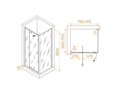 Душевой уголок RGW PA-44 (PA-02 NEW + Z-050-1) прозрачное cтекло цвет профиля 6 мм 4108448