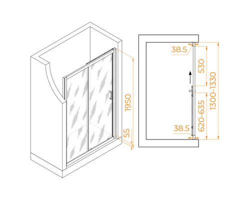 Раздвижная душевая дверь RGW PA-016 B 130*195 прозрачное стекло 6 мм 350801613-14