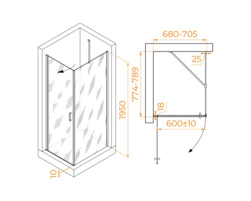 Душевой уголок RGW Leipzig LE-034 70x80 прозрачное стекло / профиль хром