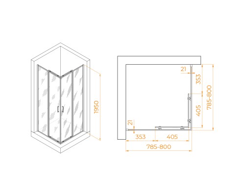 Душевой уголок RGW PA-030-B Прозрачное cтекло цвет профиля 6 мм 3508103088-14