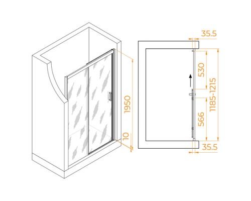 Душевая дверь RGW Passage 120x195 PA-017 стекло матовое, профиль хром 350801712-21