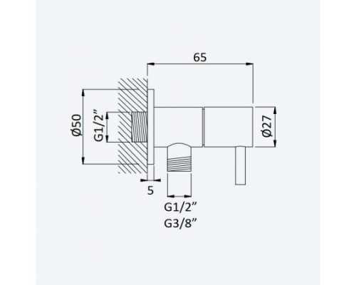 Угловой кран с подключением 3/8 - Elo 125 280 1MM Morning Mist