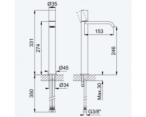 Смеситель для раковины высокий, настольный Avalon 189 210 1NS Night Sky