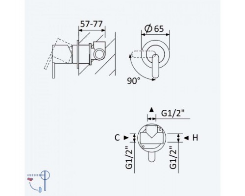 Внешняя часть смесителя с 1 выходом X-Alpha Satin stainless steel