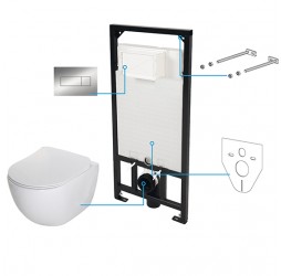 Deante Peonia Zero Комплект 6 в 1 с инсталляцией, кнопка хром