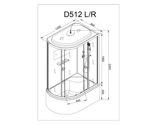 Душевая кабина AvaCan D512SR AVA 120x90 стандарт, правая, стекла матовые, профиль хром