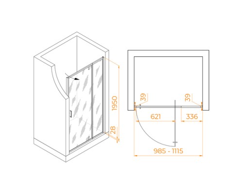 Душевая дверь RGW PA-008, 100 х 195 см, стекло матовое, профиль хром, 350800801-21