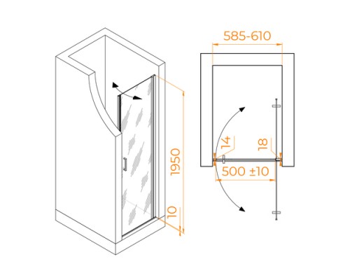 Распашная душевая дверь RGW LE-003-B 60*195 матовое стекло 6 мм 351200306-24